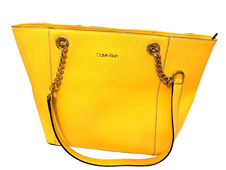 Women's Calvin Klein Gold Handbag Leather With Shoulder/Hand Straps +Dusty Bag - Image 2 of 4
