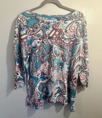 Chico's Tunic Top Blouse Women's  Multi Color Paisley 3/4 Sleeve Sz L 