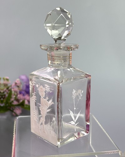 Antique Mary Gregory Type Perfume Cologne Bottle Cut Glass White Enamel 4 3/8”H - Picture 10 of 24