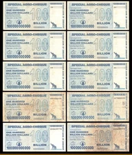 10 x 100 Billion Dollars Zimbabwe Special Agro Cheque 2008 Authentic