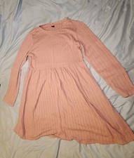 Shein Women's Pink Ribbed Fit And Flare Long Sleeve Dress Size Large