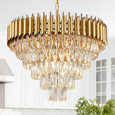Elegant Gold Crystal Chandelier, 24'' Raindrop Pendant Light for Dining Room