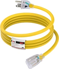 EP 6 Ft 14/3 Lighted Outdoor Extension Cord - 14 Gauge SJTW Heavy Duty Yellow Ex
