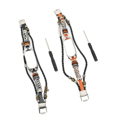 Retro Leather Wrist Strap for  Mi Band 5/6 NFC Fashion DIY Upgrade
