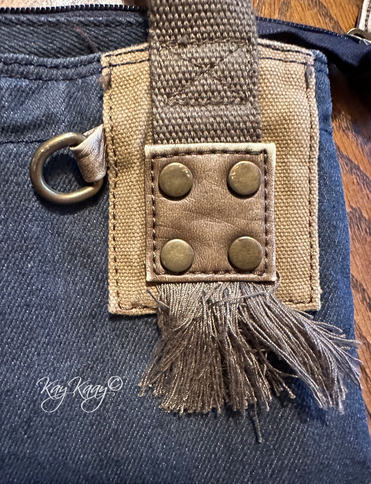 CHALA Patch Button Tassel Denim Canvas Crossbody … - image 4
