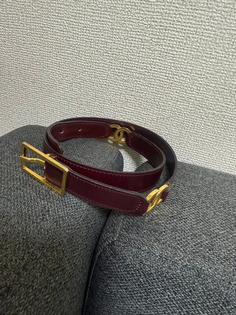 CHANEL Belt Burgundy Leather Coco Mark gold buckle Shipped  display picture 2