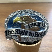 Vintage 1984 Belt Buckle Eagle Enamel Pewter Article 2 The Right to Bear Arms