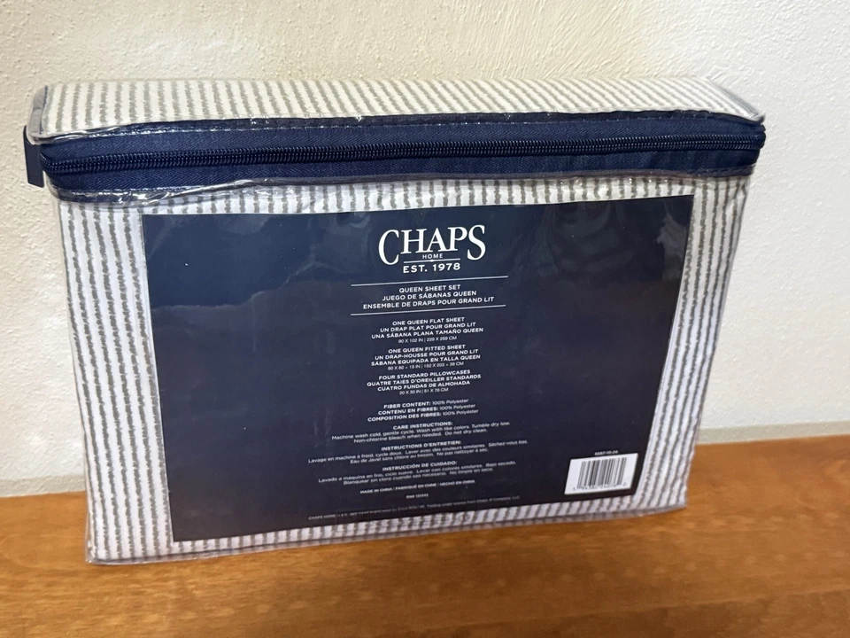 Juego de 6 hojas Chaps blancas a rayas Queen resistente a las arrugas ultra suaves Foto 2 de 3