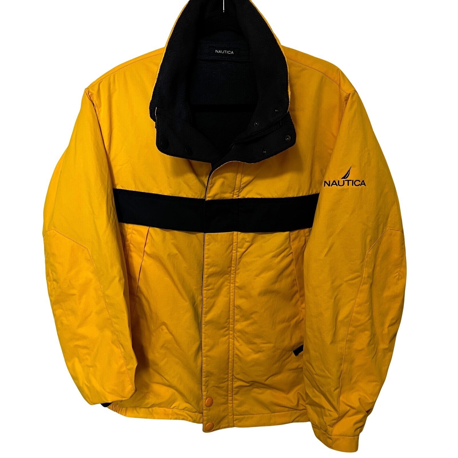 Vintage Nautica Y2K Jacket Puffer Reversible Zip Fleece Lined Yellow Blue Size M