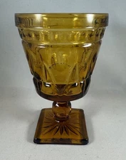 Vintage Indiana Glass Colony Park Lane Amber Footed Wine Water Goblets