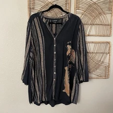 Citron Silk Top Tunic Blouse Asian Geisha Japanese Artsy Floral *See msrmts B35