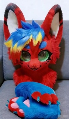 Fursuit Long haired Dog Fox Mascot Party Halloween Fur Cosplay(head+claws)