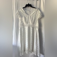 SHEIN OXL White Textured Short Sleeve Dress with cap sleeves & accented waist