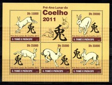 SaoTomè-et-Prìncipe 2010 Mi. 4661-65 Mini Feuille 100% Neuf ** Année du Lapin