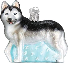 Old World Christmas SIBERIAN HUSKY (12489) Glass Ornament w/OWC Box