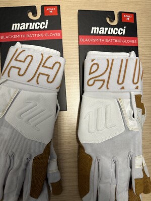 2-2024-Marucci MBG2BKSMFW V2 Blacksmith Batting Gloves Adult-med white Tan