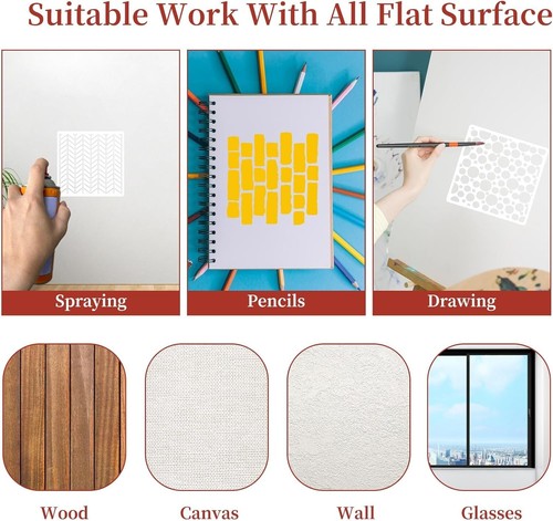 8 Pcs Stencils for Crafts Reusable, Texture Stencils for Painting, Layering 5.9" - Picture 3 of 8