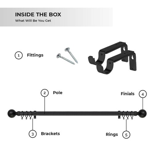 Extendable Metal Curtain Pole Includes Superior 60mm Finials, Rings & Fittings - Picture 28 of 50