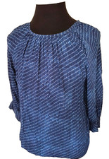 Karen Kane Long Sleeve Top Women's Size Medium Blue on Blue Retro Style USA Made