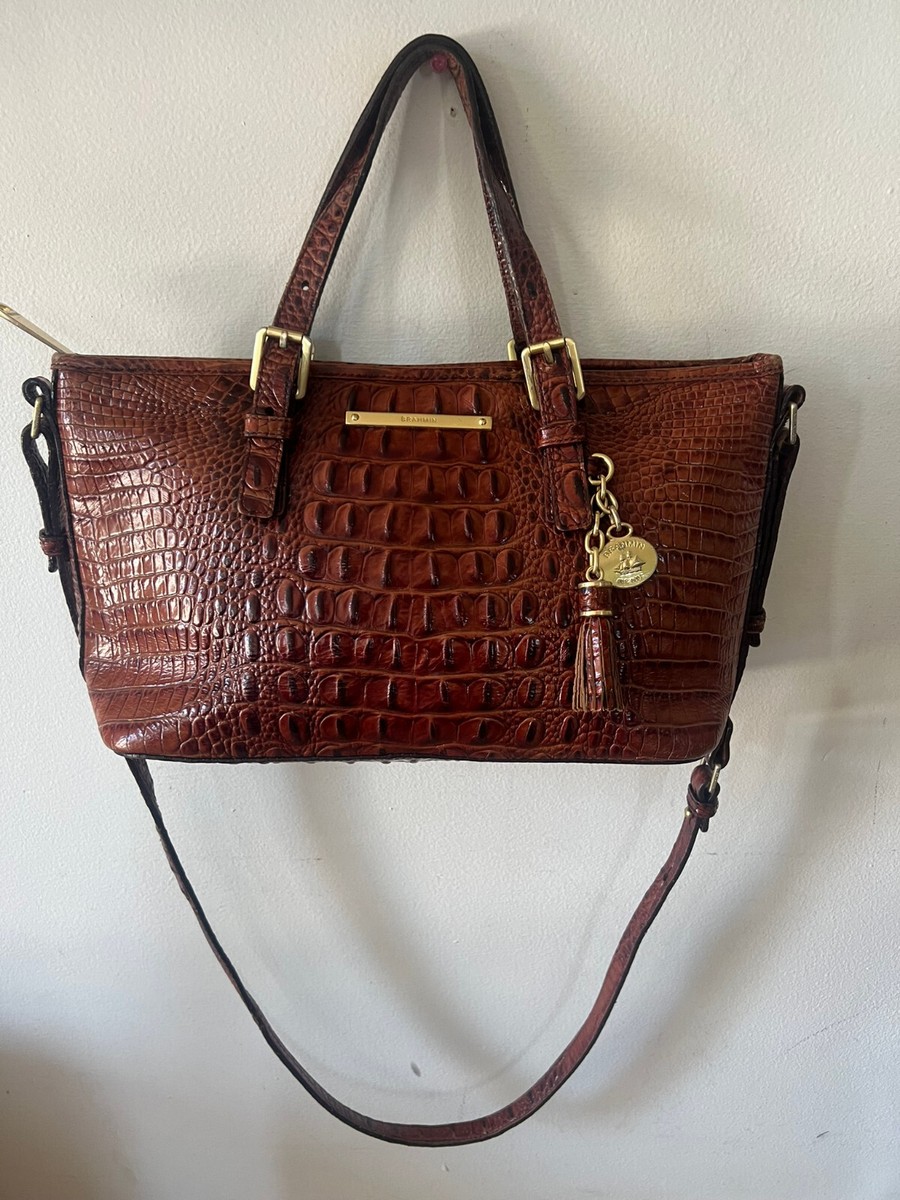 $275 BRAHMIN MINI ASHER PECAN MELBOURNE LEATHER SATCHEL