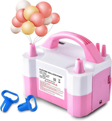 YIKEDA Electric Air Balloon Pump pink white portable dual nozzle inflator party