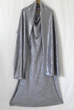 Shallna 2PC Maxi Dress/Scarf Silver Gray Velvet Sleeveless Draped Neck Size 8