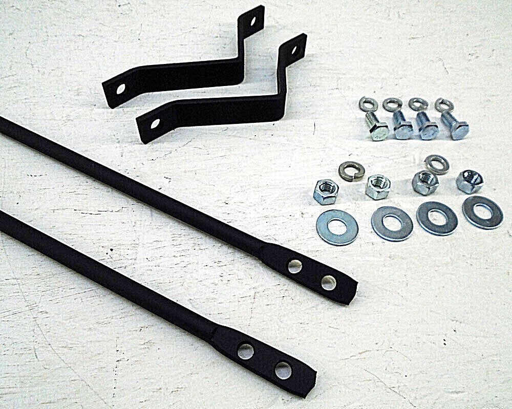 Black metal 1947-1955 Chevy GMC 3100 pickup with two curved firewall braces and assorted nuts, washers, and bolts.