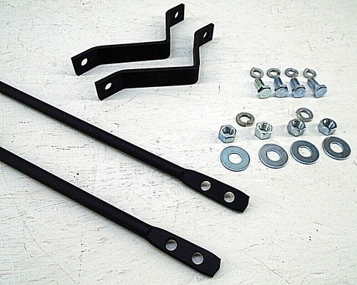 Black metal 1947-1955 Chevy GMC 3100 pickup with two curved firewall braces and assorted nuts, washers, and bolts.