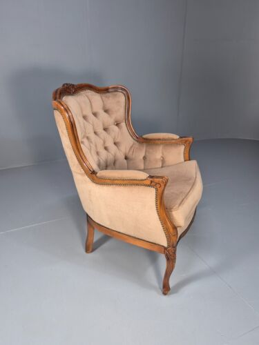 Vintage Danish Lounge Chair Beige Velour Beech Antique French Style EB8926 VCLO - Picture 10 of 18