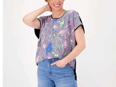Attitudes by Renee - Mixed Media Dolman Sleeve Top - Dove Splash - XXS
