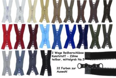 Zweiwege Reißverschluss ab 81cm  2PZ 2 Wege Plastik Kunststoff Reissverschlüsse