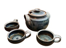 Art Studio Pottery Stone Soup Tureen Casserole Lid 3 Bowls Signed Applegate