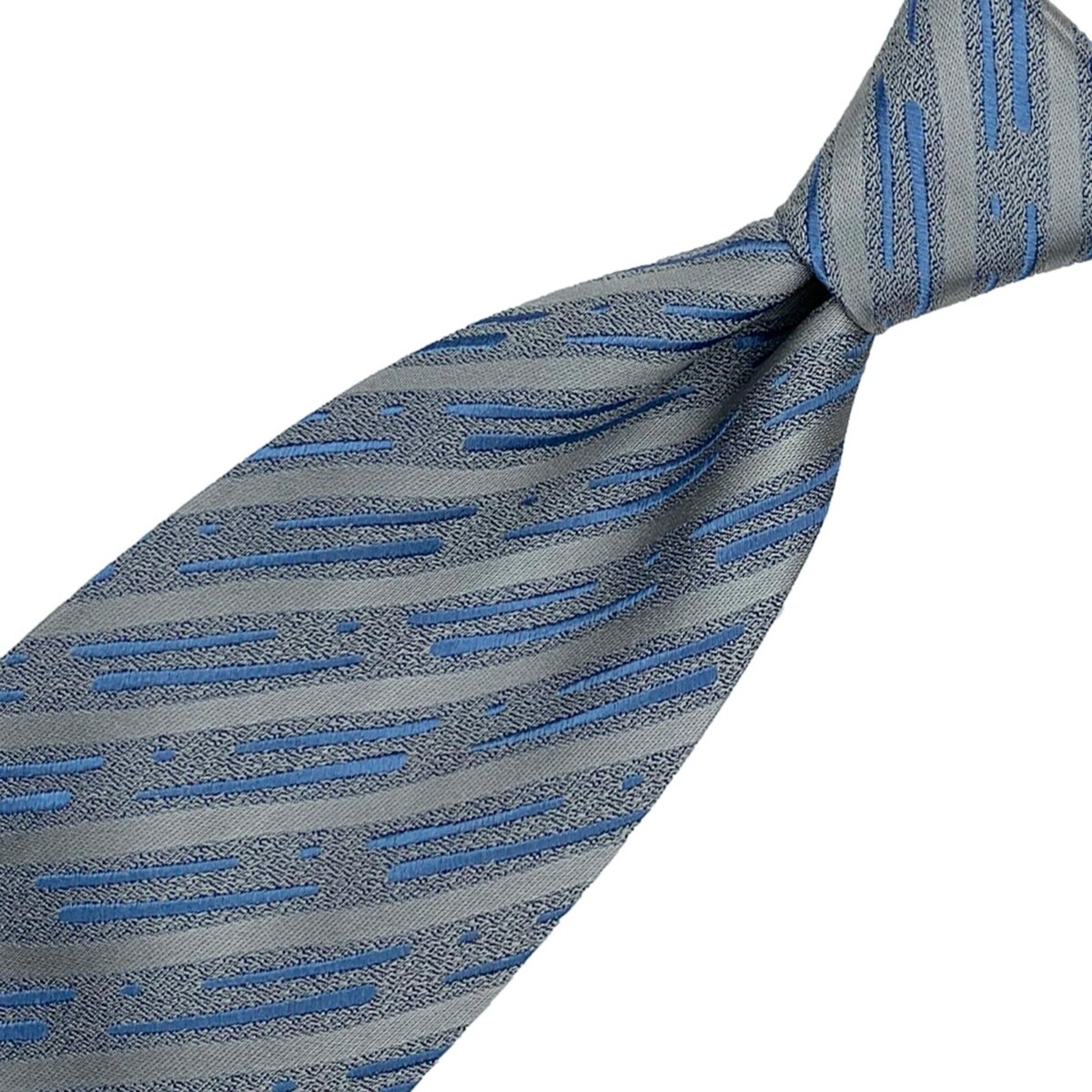 Charvet Place Vendome Tie- Silver Baby Blue Stripes 100% Silk