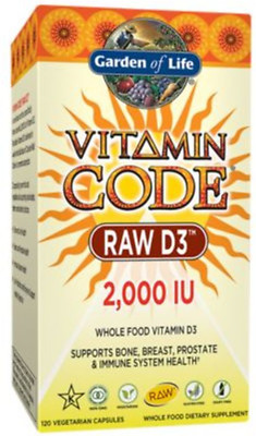 Vitamin Code Raw D3  2,000 IU of Whole Food Vitamin D3 (120 Vegetarian Capsules)