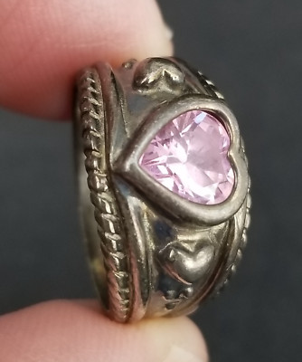 STERLING SILVER & AMETHYST heart ladies ring band .925 size 7 SIGNED ''FA''