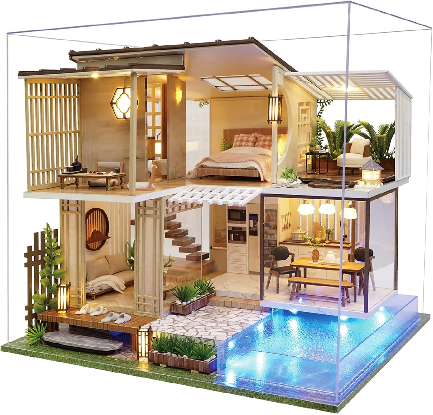 Spilay Dollhouse Miniature with Furniture,Diy Wooden Crafts 