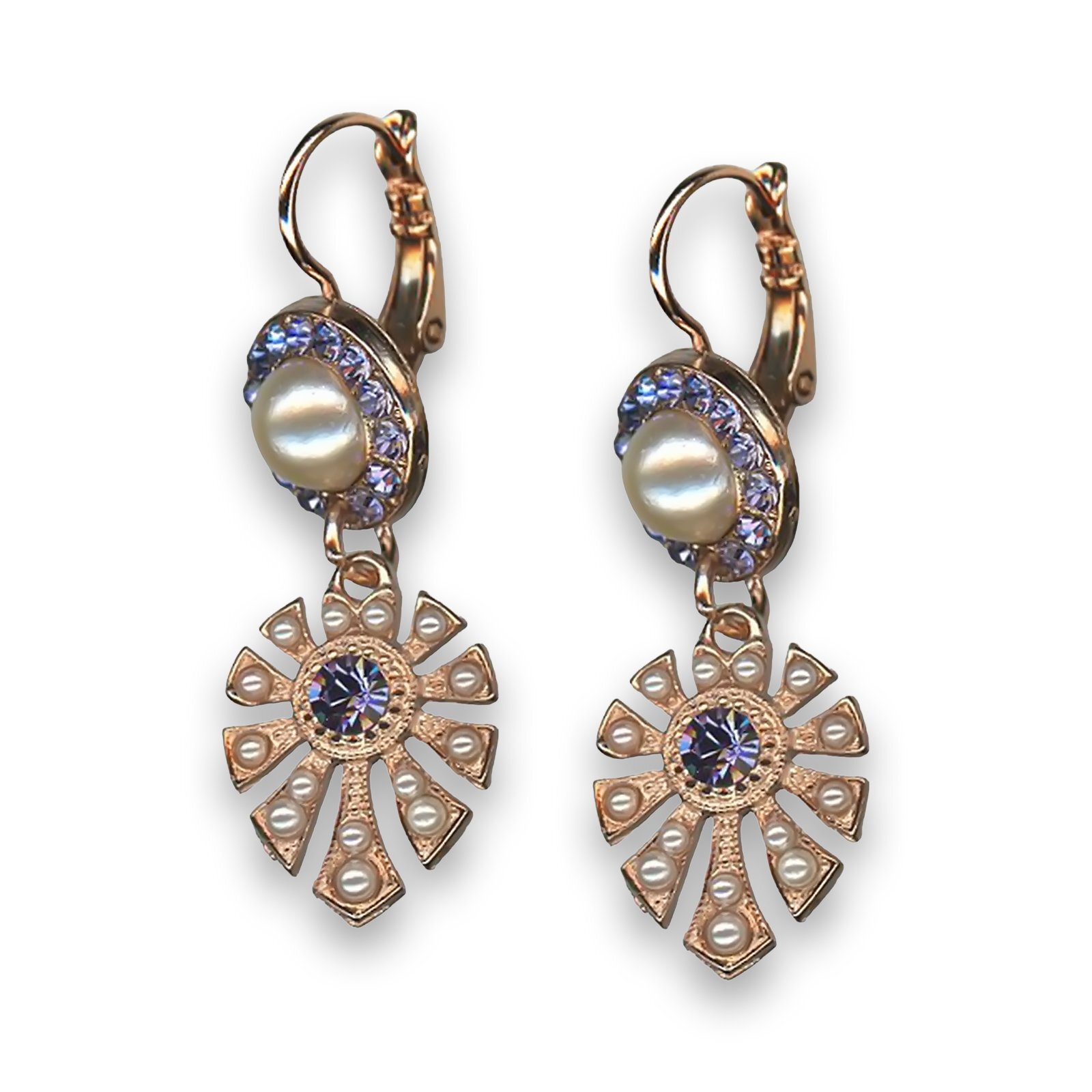 Elegant Mariana Pearl & Tanzanite Swarovski Crystal Earrings for Women-image
