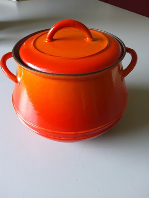 Vintage Descoware Made In Belgium Flame Red Bean Pot Cast Iron