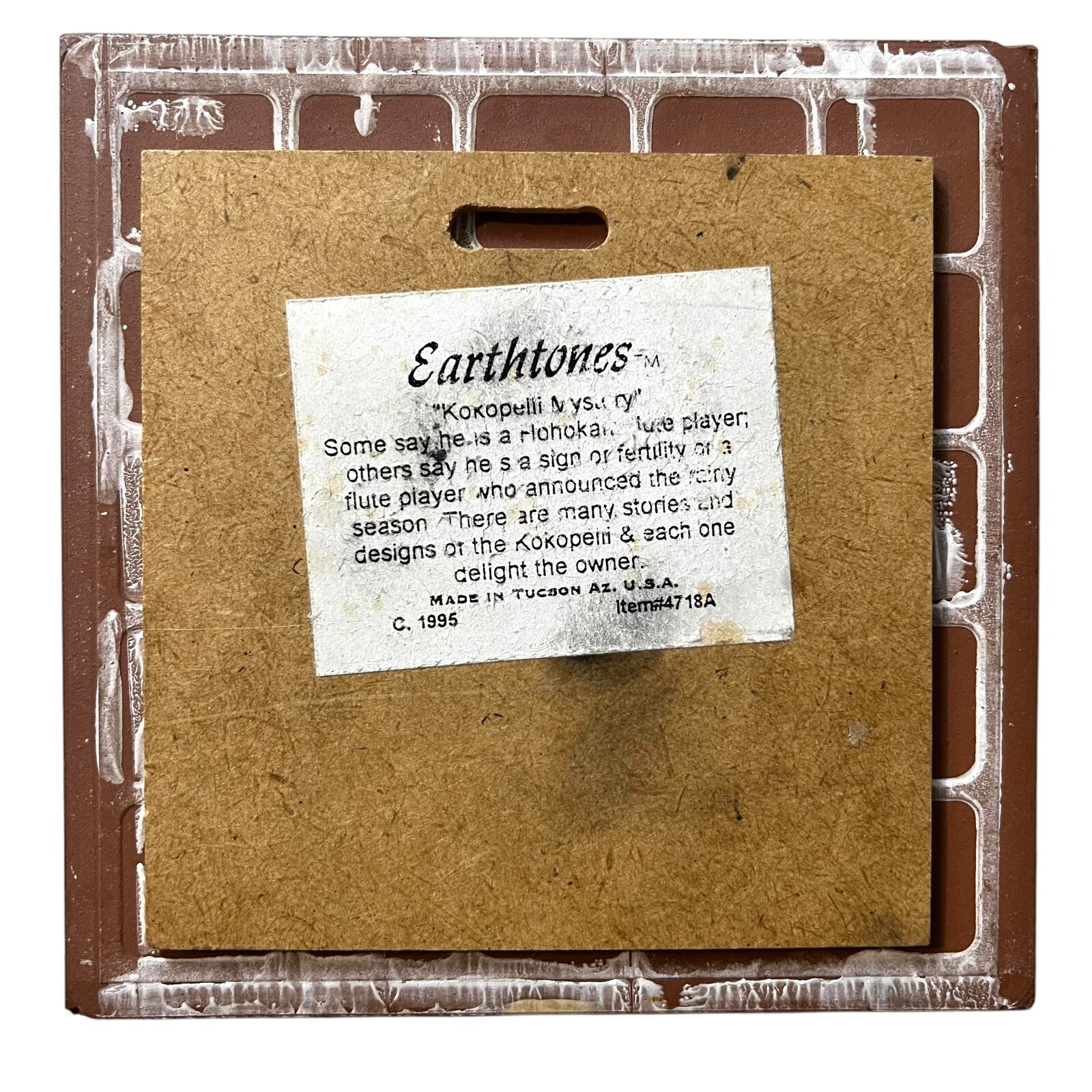 Earthtones Kokopelli Ceramic Wall Art Tile 1995 Southwest Handmade Tucson 6 in