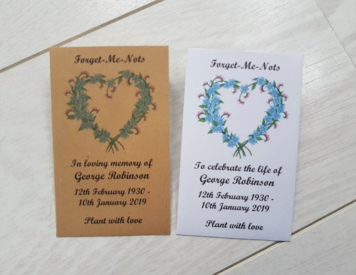 10 Personalised Forget Me Not Seed Packets Envelopes Funeral filled or unfilled - 第 1/2 張圖片