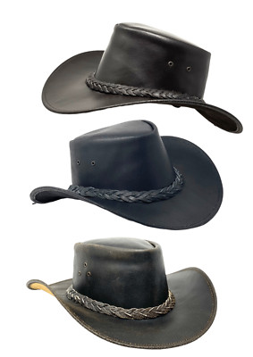 Lederhut Western Cowboy Unisex   Outdoor Hut Reiten, Wandern & Abenteuer Schwarz