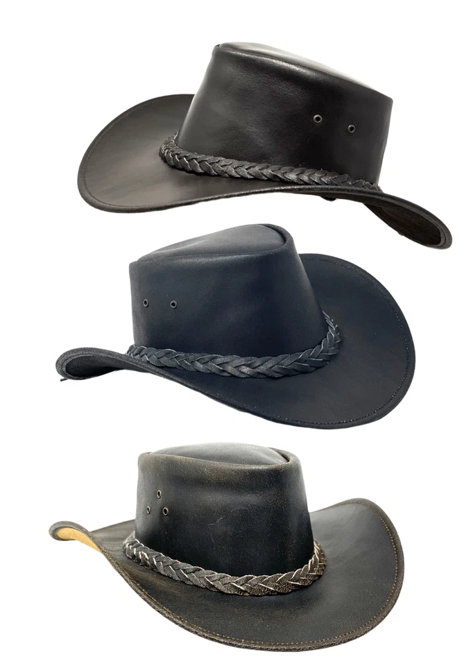 Lederhut Western Cowboy Unisex – Outdoor Hut Reiten, Wandern & Abenteuer Schwarz - Bild 1 von 1
