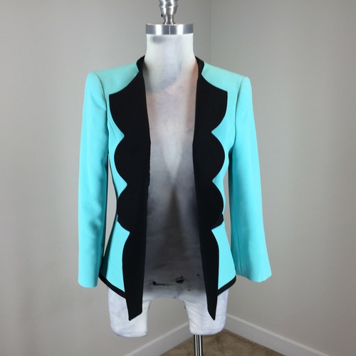 Jones Studio S 6 Scalloped Edge Blazer Green Black Colorblock Excellent - Picture 1 of 5