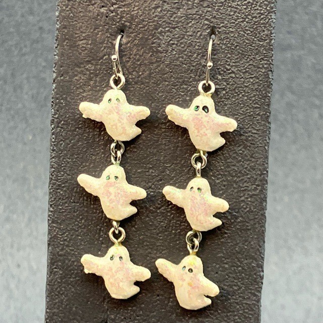 Dangle Pierced Earrings Ghost Triple Sparkle Whit… - image 2