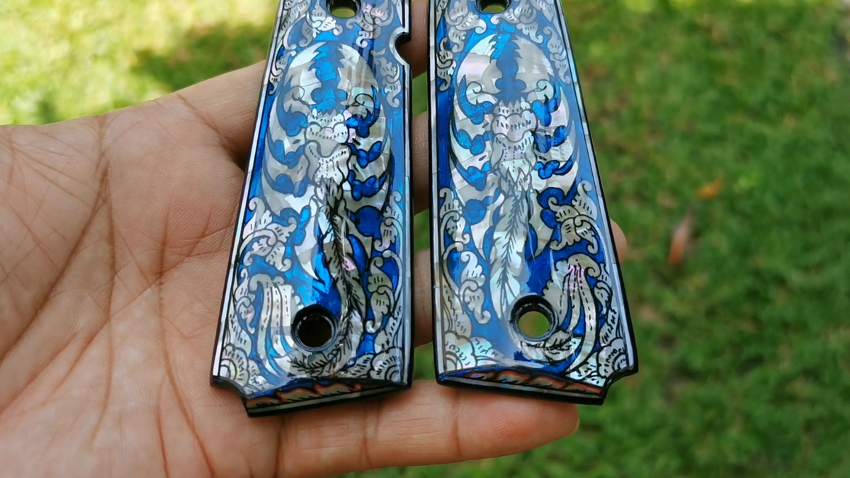 1911 GRIPS FULL SIZE COLT KIMBER TAURUS MOTHER OF PEARL ART BLUE