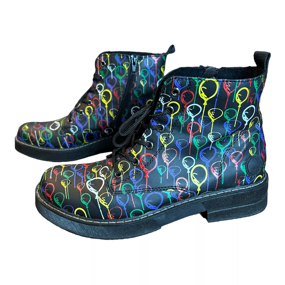 RIEKER Balloon Design Ankle Boots Womens UK Size 7.5 EU 41 Zip Laces Chunky Sole