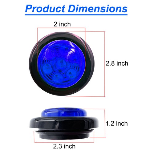 4x 2" Inch Blue Round LED Light Clearance Side Marker Lights Truck Trailer 12V - Picture 5 of 11
