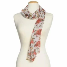 Cejon Rectangular Holiday Scarf Cardinal Bird Bells Ivory Red Gold Green Silver