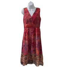 Yearnsane  Dress  Woman's L Chiffon Midi Boho Sleeveless V-Neck  Red/Pink