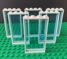 LEGO Windows & Door Set 1 x 4 x 6 Trans Blue Glass / White Frames - Lot Bundle